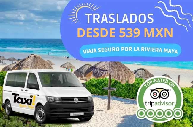 Van de pasajeros con la marca de Taxi Riviera Maya